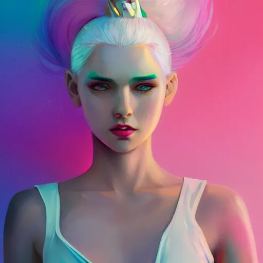 Prompt: a girl with lush white hair, unicorn horn, rim light, fresh colors, gradients, highly detailed, digital illustration, concept art, smooth, sharp focus, pleasing aesthetics, alexander wells