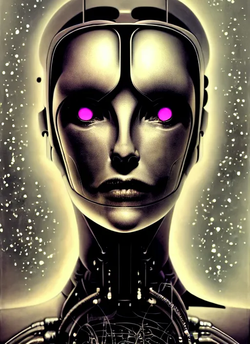 Image similar to a female cyborg profile face, by h. r. giger, by ismail inceoglu, by kiki smith, glamor shot, vintage, closeup, f / 2. 8, low contrast, 1 6 k, rim lighting, cinematic lighting, insanely detailed and intricate, hypermaximalist, elegant, ornate, hyper realistic, super detailed