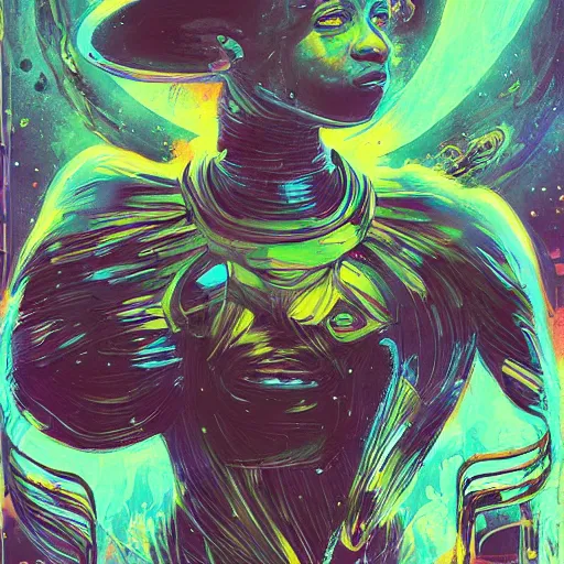 Image similar to an album cover by Bill Sienkiewicz, afrofuturism, space art, cosmic horror, concept art, apocalypse art, Behance contest winner, featured on CG Society