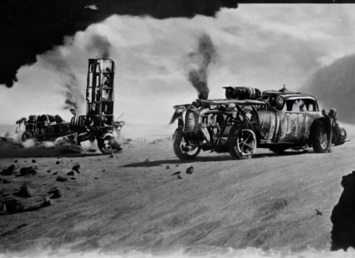 Prompt: scene from the 1929 science fiction film Mad Max