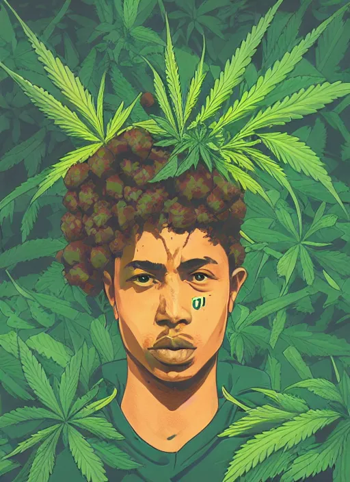 Image similar to profile picture by sachin teng x ofwgkta, marijuana, organic painting, asymmetrical, green, marijuana smoke, matte paint, hard edges, energetic