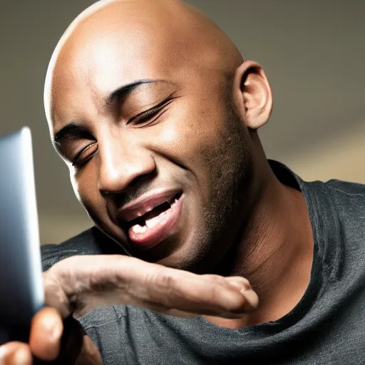 Image similar to bald black man crying while playing on pc