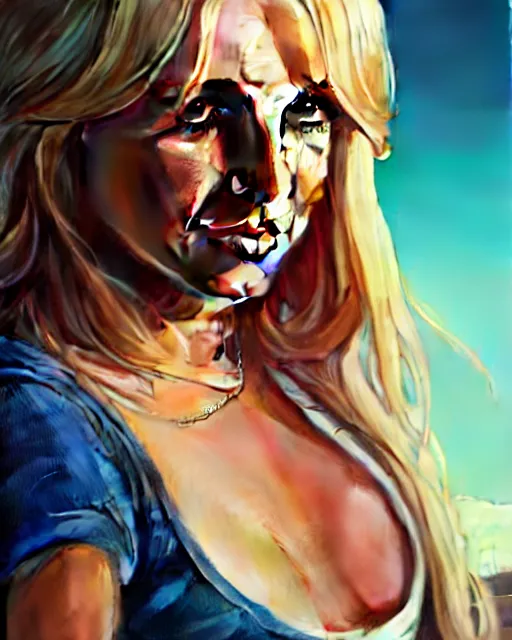 Image similar to highly detailed portrait of britney spears in gta v, stephen bliss, unreal engine, greg rutkowski, loish, rhads, beeple, makoto shinkai and lois van baarle, ilya kuvshinov, rossdraws, tom bagshaw, alphonse mucha, global illumination, god rays, detailed and intricate environment