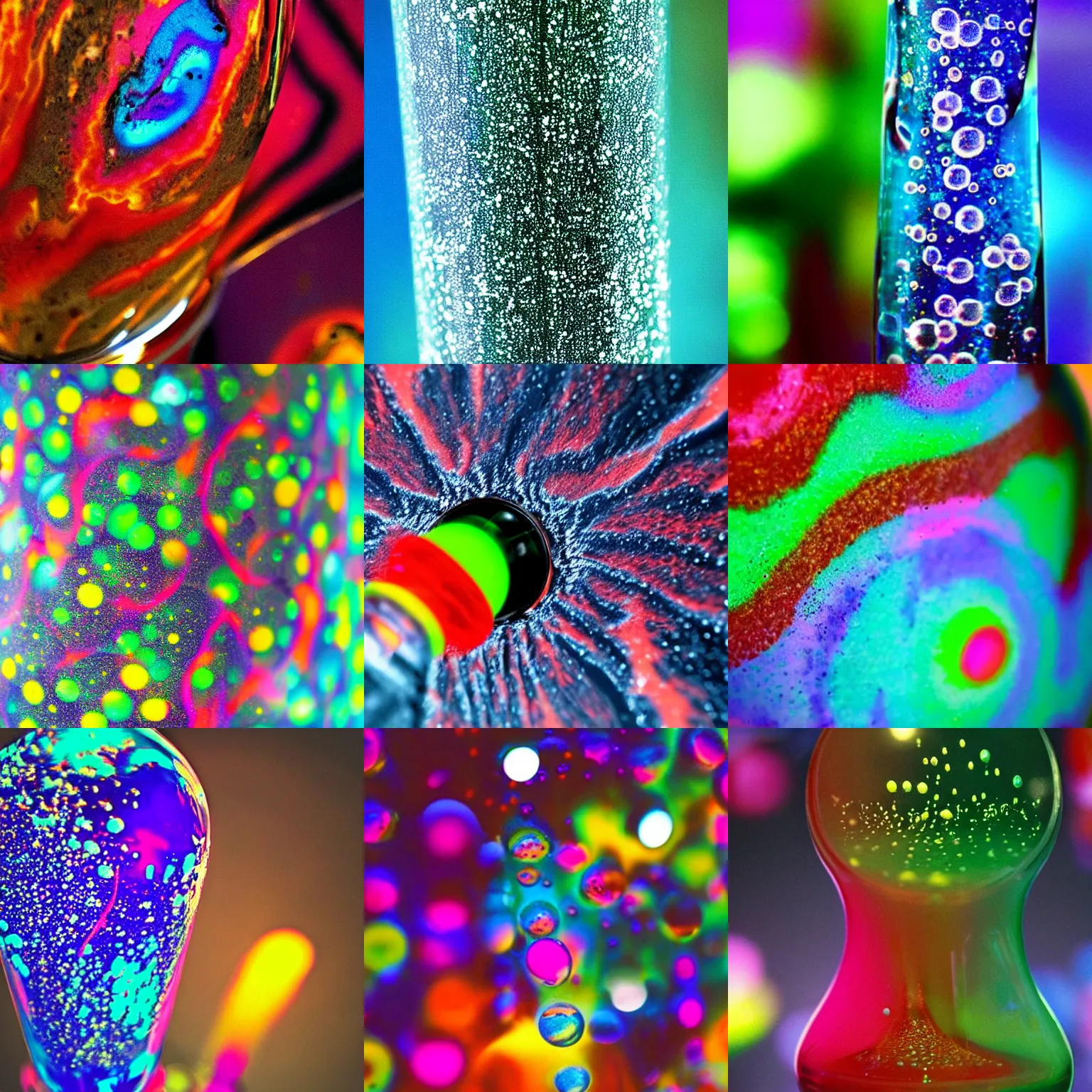 Prompt: a close up of a lava lamp with the caption “How do they get the bubbles to stick”