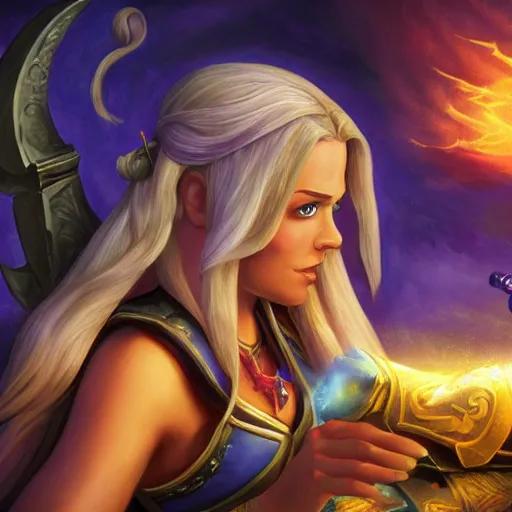 Image similar to jaina in a word of warcraft world is perplexed by a tv remote, amazing fantasy art