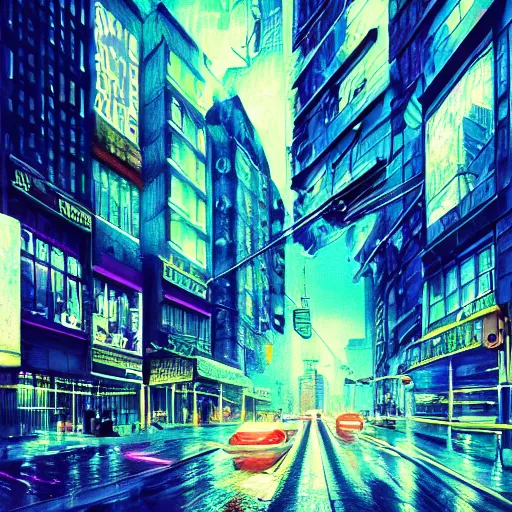 Prompt: Bustling photorealistic!!! rainy neon street in a utopian city illustrated and reimagined by Max Hay, inverted fisheye lens!!!, eyelevel!!! view!!! photography, trending on artstation, 4k, 8k, lens distortion, chromatic aberration, soft focus blur, photorealistic imagery, photorealistic details, intricate, highly detailed, artstation 3d, artstation render, artstation 3d render, 3d art, unreal engine 3d, octane 3d, blender 3d, 3d landscape