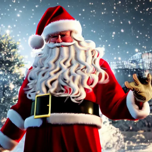 Prompt: high quality photo of santa claus as a gangsta, movie still, cinematic, 8 k, unreal engine, 3 d render