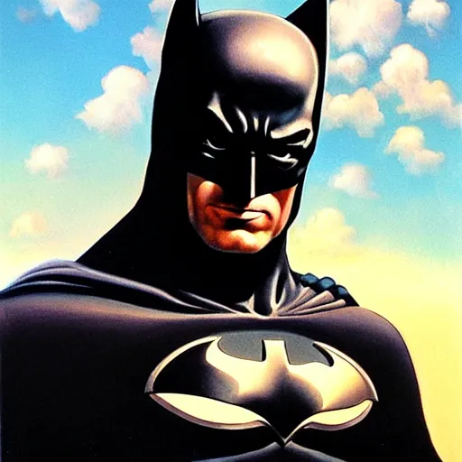 Image similar to ultra - realistic head and shoulders portrait painting of batman. art by boris vallejo. 4 k. ultra - realistic. highly detailed. epic lighting