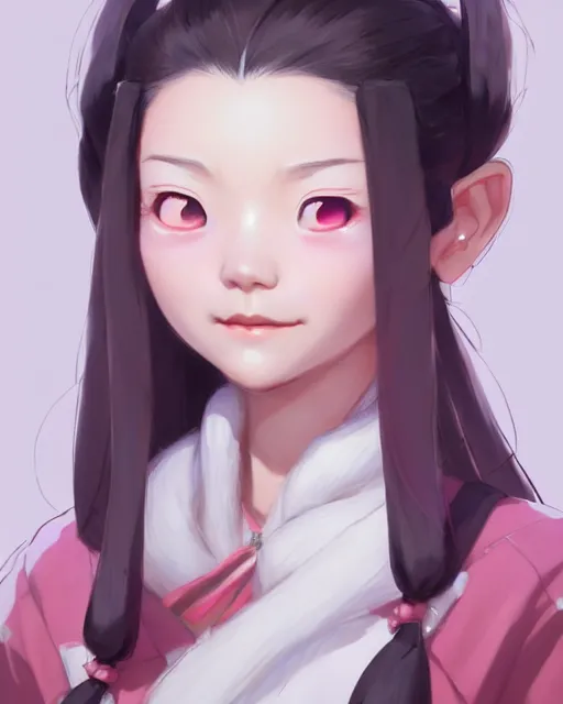 Image similar to character concept art of a nezuko as cute young female | | cute - fine - face, pretty face, key visual, realistic shaded perfect face, fine details by stanley artgerm lau, wlop, rossdraws, james jean, andrei riabovitchev, marc simonetti, and sakimichan, trending on artstation