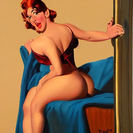 Prompt: a painting in the style of gil elvgren and in the style of tim hildebrandt.