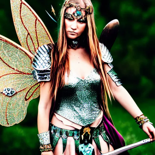 Image similar to photo of a beautiful! fairy warrior with jewel encrusted armour