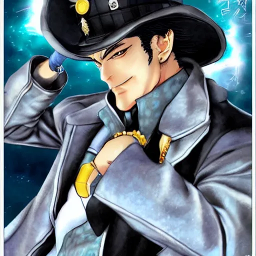 Portrait of Jotaro Kujo in the style of JoJo's Bizarre, Stable Diffusion