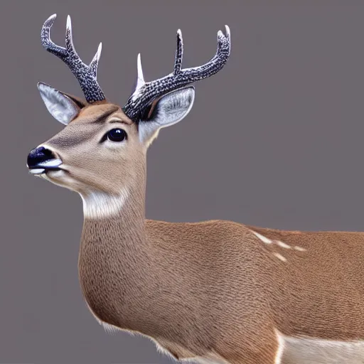 Prompt: photo of a deer with buckteeth with a single antler, wearing 3 d glasses
