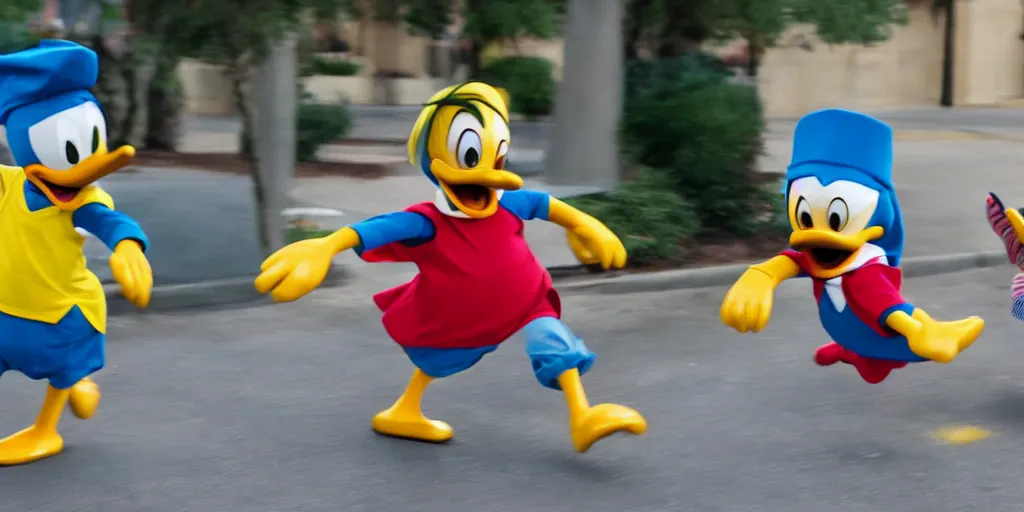 Image similar to huey dewey and louie running away from angry donald duck