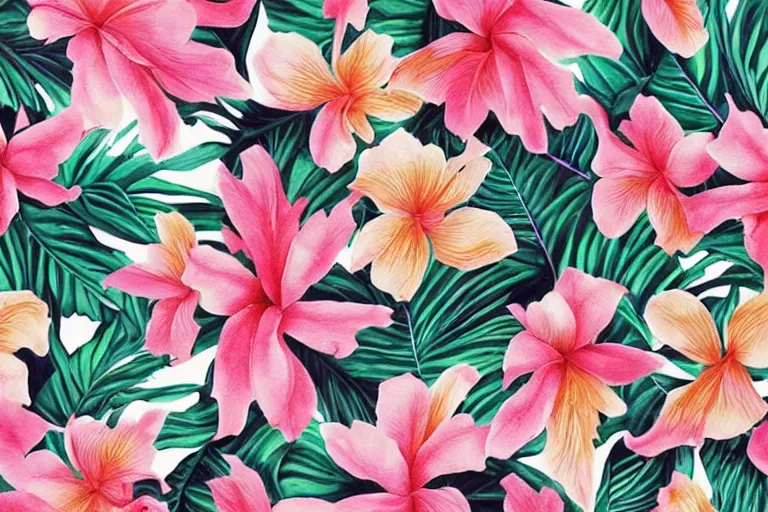 Image similar to exotic, elegant tropical prints : : trending on artstation