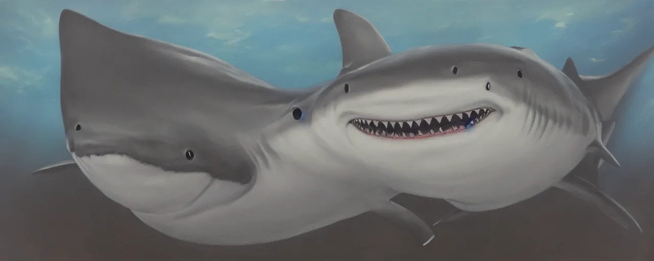 Prompt: anthropomorphic shark oil painting