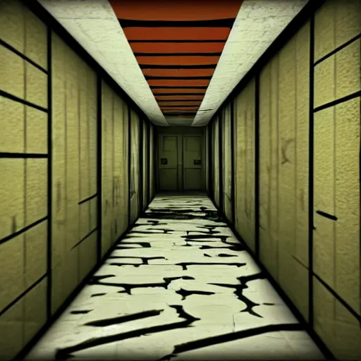 Image similar to trapped in the backrooms, backrooms indie horror, unity game, a tiger prawls in the hallway, found footage, vhs, chromatic aberration