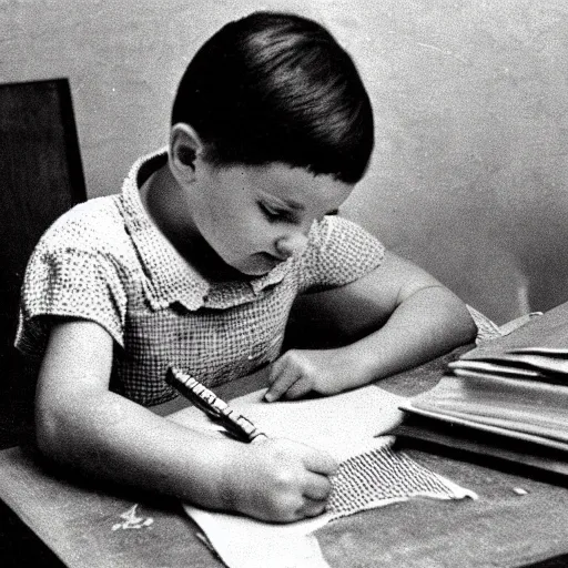 Prompt: petit nicolas writing, by Sempé (1955)