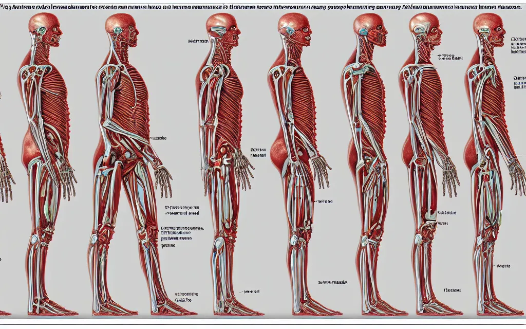 Prompt: diagram of humanity's future biomechanical evolution, scientific anatomical diagram