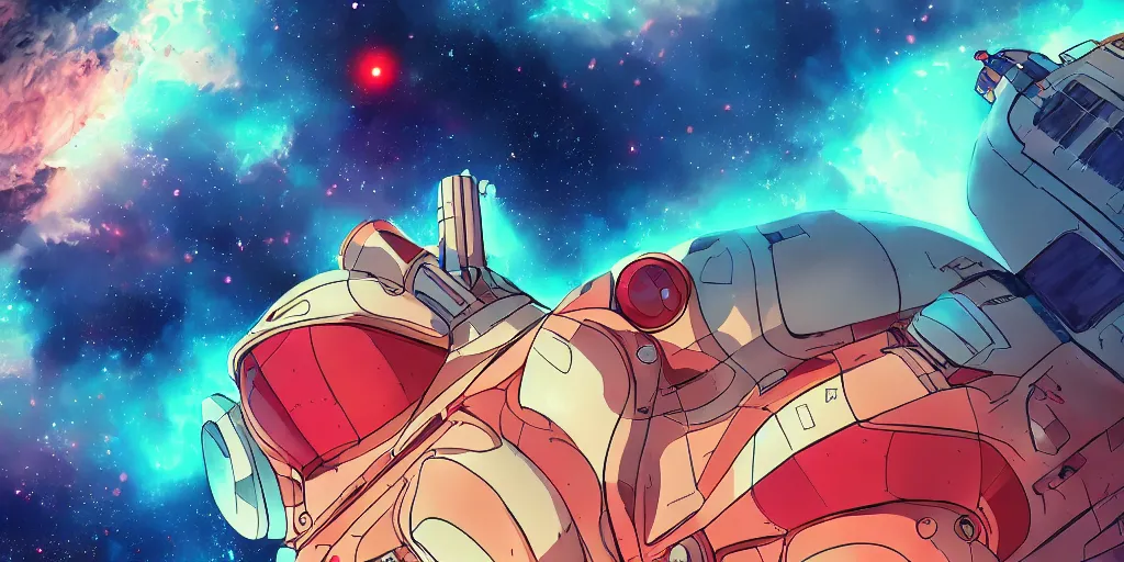 Prompt: Space Ship in Space, Tardigrade, Hyper detailed, Anime, Gurren Lagan, Surreal Space, Red Dust, Nebula, Galaxy, 4k, Illustration