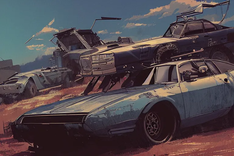 Image similar to digital illustration of mad max's sw 2 0 pursuit special, by makoto shinkai, ilya kuvshinov, lois van baarle, rossdraws, basquiat