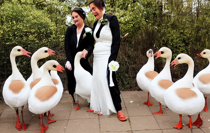 Prompt: lesbian geese getting married