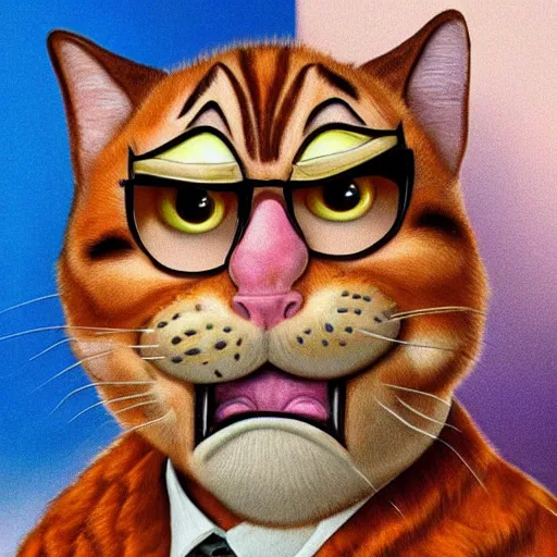 Image similar to nic cage as garfield the cat, buff, painted portrait, highly detailed,