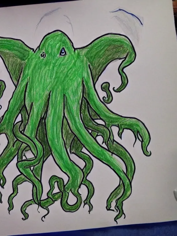 Image similar to 6 year old children's drawing of his first encounter with cthulhu