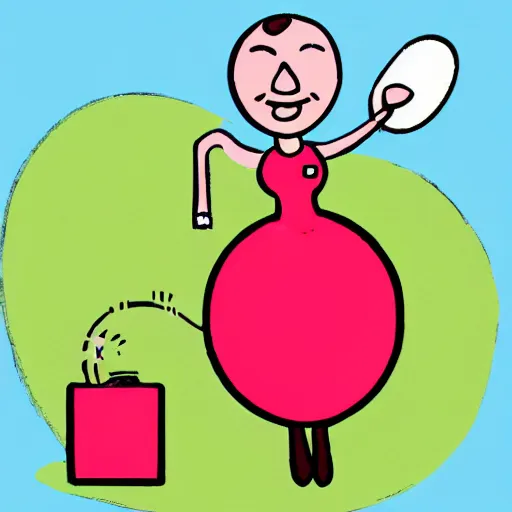 Prompt: cartoon of a woman inflating like a balloon.