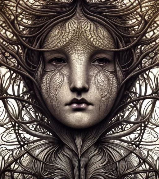 Prompt: detailed realistic beautiful thistle goddess face portrait by jean delville, gustave dore, iris van herpen and marco mazzoni, art forms of nature by ernst haeckel, art nouveau, symbolist, visionary, gothic, neo - gothic, pre - raphaelite, fractal lace, intricate alien botanicals, biodiversity, surreality, hyperdetailed ultrasharp octane render