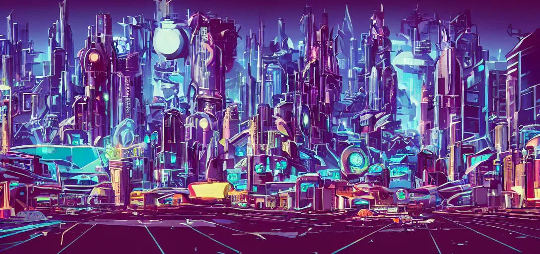 Prompt: Retro Futuristic City