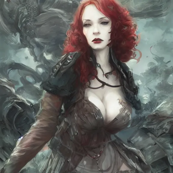 Image similar to christina hendricks!!! goth, tankoban, 4 k, tone mapping, akihiko yoshida, james jean andrei riabovitchev marc simonetti, yoshitaka amano, long hair, curly, h. hydrochaeri