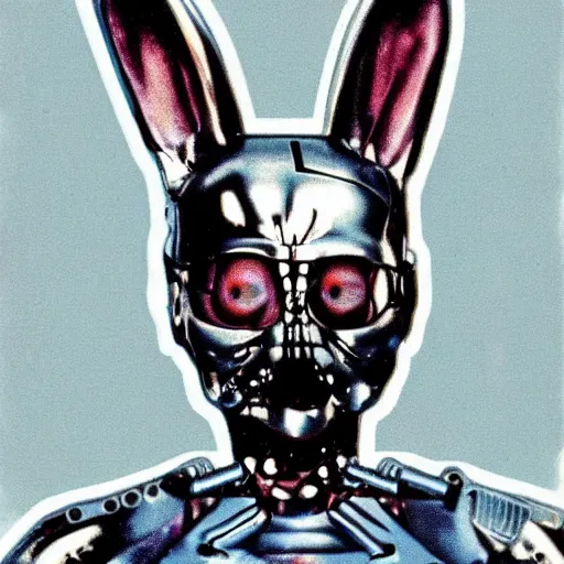 Prompt: the t-1000 from terminator 1 movie but as a bunny rabbit.