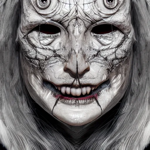 Image similar to horror mask, overhead photography, professional photography, photorealistic, intricate, detailed, intricately detailed, trending on artstation, 4 k, 8 k