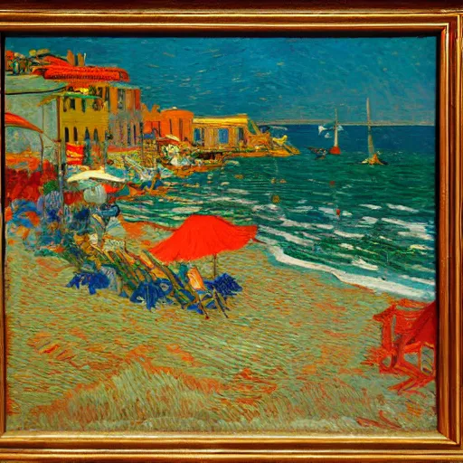 Image similar to rich and indulgent oil paint impasto reliefs, happy italian beach scene, an artwork by charles w. bartlett and jackson pollack and colin campbell cooper and to a lesser extent - van gogh
