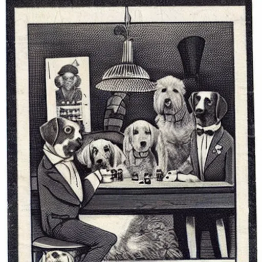 Image similar to Dogs playing poker wearing hats, vintage