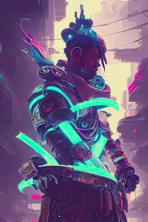Image similar to lucian from league of legends fisherman cyberpunk futuristic neon. decorated with traditional japanese ornaments by ismail inceoglu dragan bibin rossdraws peter mohrbacher