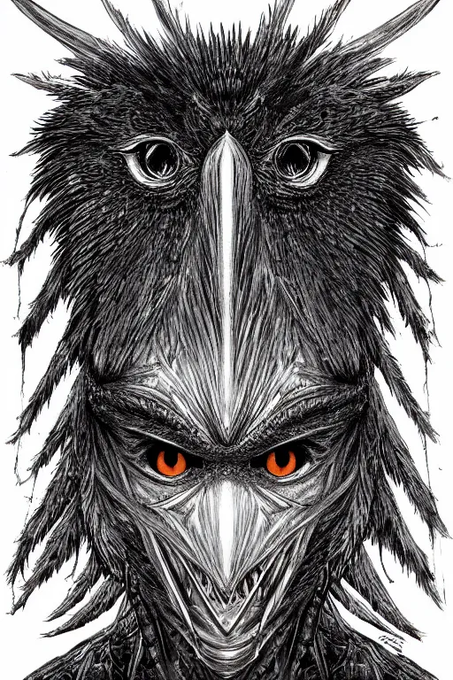 Image similar to crow monster, symmetrical, highly detailed, digital art, sharp focus, trending on art station, kentaro miura manga art style