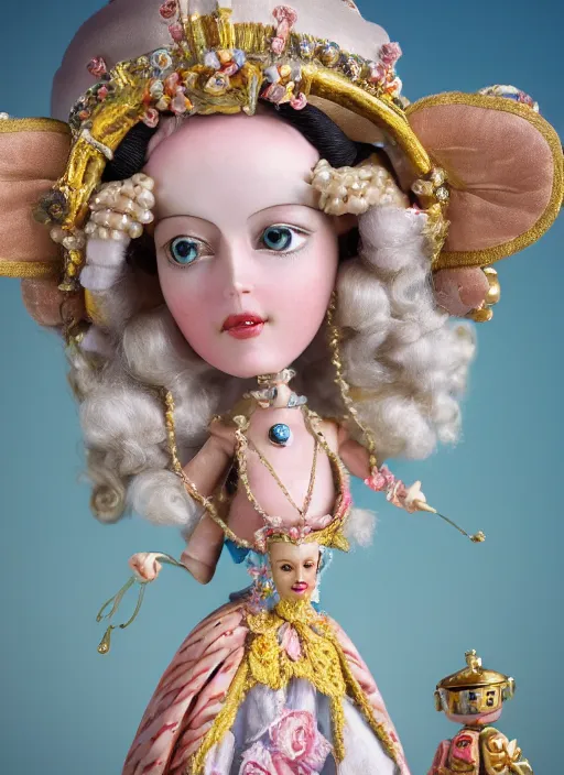 Image similar to closeup profile portrait of tin toy marie antoinette wearing a crown, bikini, depth of field, zeiss lens, detailed, symmetrical, centered, fashion photoshoot, by nicoletta ceccoli, mark ryden, lostfish, breathtaking, 8 k resolution, extremely detailed, beautiful, establishing shot, artistic, hyperrealistic, octane render