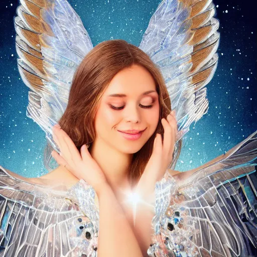 Image similar to photo of a beautiful ethereal angel with crystal wings