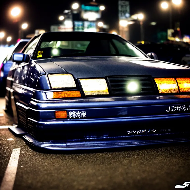 Prompt: close-up-photo JZX100 turbo illegal night meet, work-wheels, Shibuya shibuya, roadside, cinematic color, photorealistic, deep dish wheels, highly detailed, custom headlights