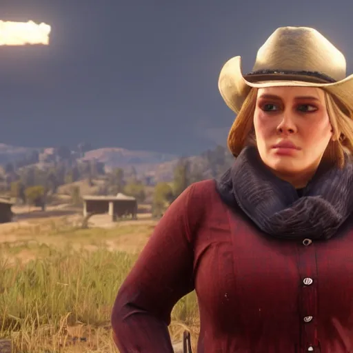 Image similar to an in-game screenshot of Adele in Red Dead Redemption 2 (2018)