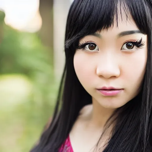 Prompt: Photo portrait of a young Asian woman, black hair, beautiful eyes, detailed eyes , EOS-1D, f/1.4, ISO 200, 1/160s, 8K, RAW, unedited, symmetrical balance, in-frame