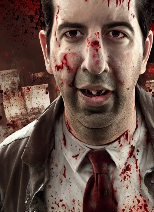 Prompt: david schwimmer becomes a zombie, face enhance, realistic, shaun of the dead, izombie, ultra detailed, octane render, lovecraftian, horror, dead space, the walking dead