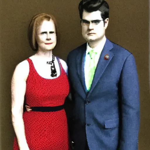 Image similar to american gothic with marjorie taylor green and matt gaetz,