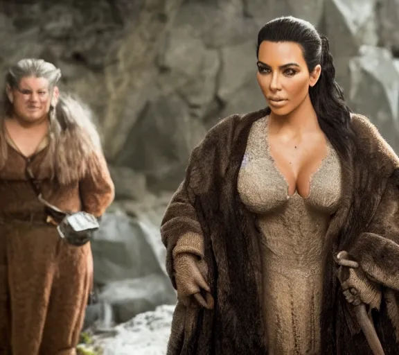 Image similar to a movie still of kim kardashian in the movie the hobbit