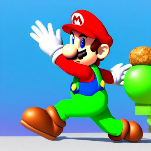 Image similar to mario 3d render with long noodle arms