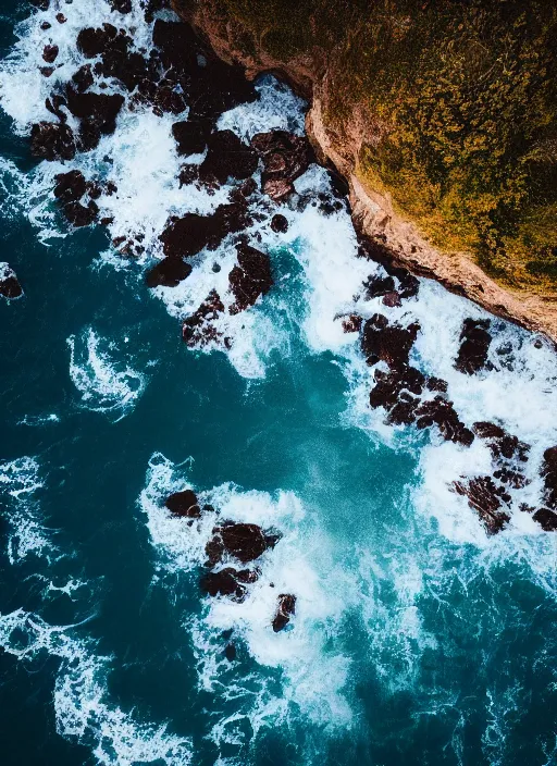 Image similar to a view of the ocean from a cliff, a tilt shift photo by liam wong, unsplash, naturalism, cinematic view, terragen, shot on 7 0 mm