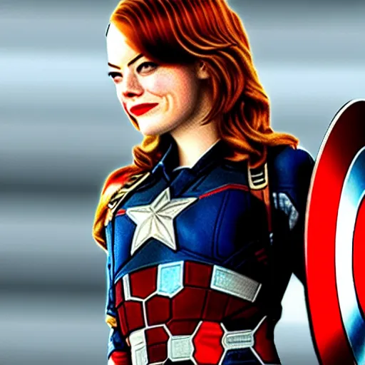 Image similar to Emma Stone as captain America