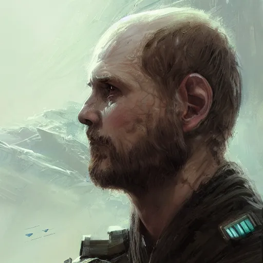 Prompt: portrait of a man by greg rutkowski, a jedi commander, scottish features, short copper hair, short beard, straight jaw, wise appearance, wearing the tactical gear of the galactic alliance, star wars expanded universe, he is about 4 0 years old, highly detailed portrait, digital painting, artstation, concept art, smooth, sharp foccus ilustration, artstation hq